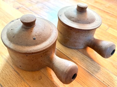 Stoneware Handled Pots with Lids