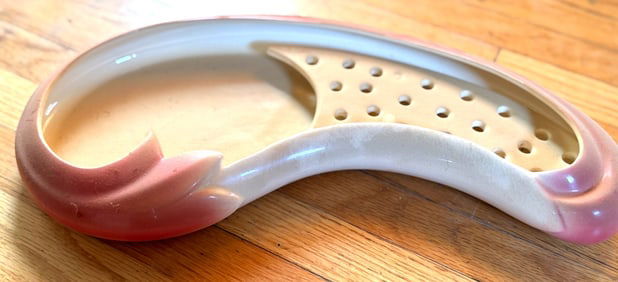Pink and Cream Ceramic Brush Rest with Perforated Drainage Section