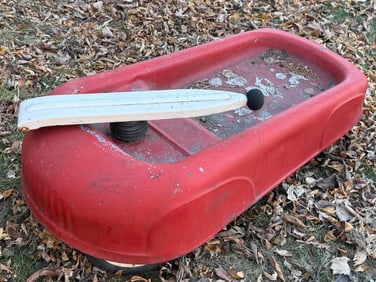 Red Pedal Car with Steering Wheel and White Wheels