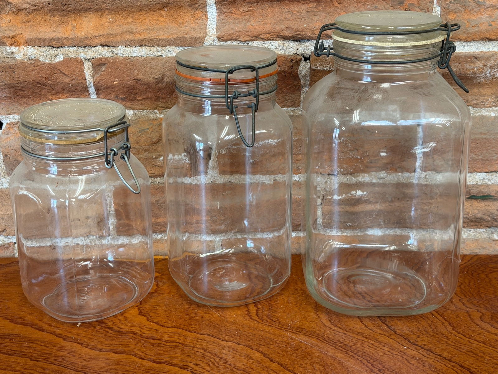 Three Glass Storage Jars with Metal Latches and Lids (1 of 1)