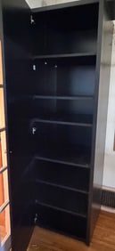 Black Freestanding Storage Cabinet with Adjustable Shelves and Hinged Door