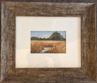 Framed Watercolor Landscape titled 'the root', signed by artist Painting With Rustic Frame