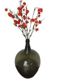 Large Antique Smoked Green Glass Demijohn Vase with Decorative Stems