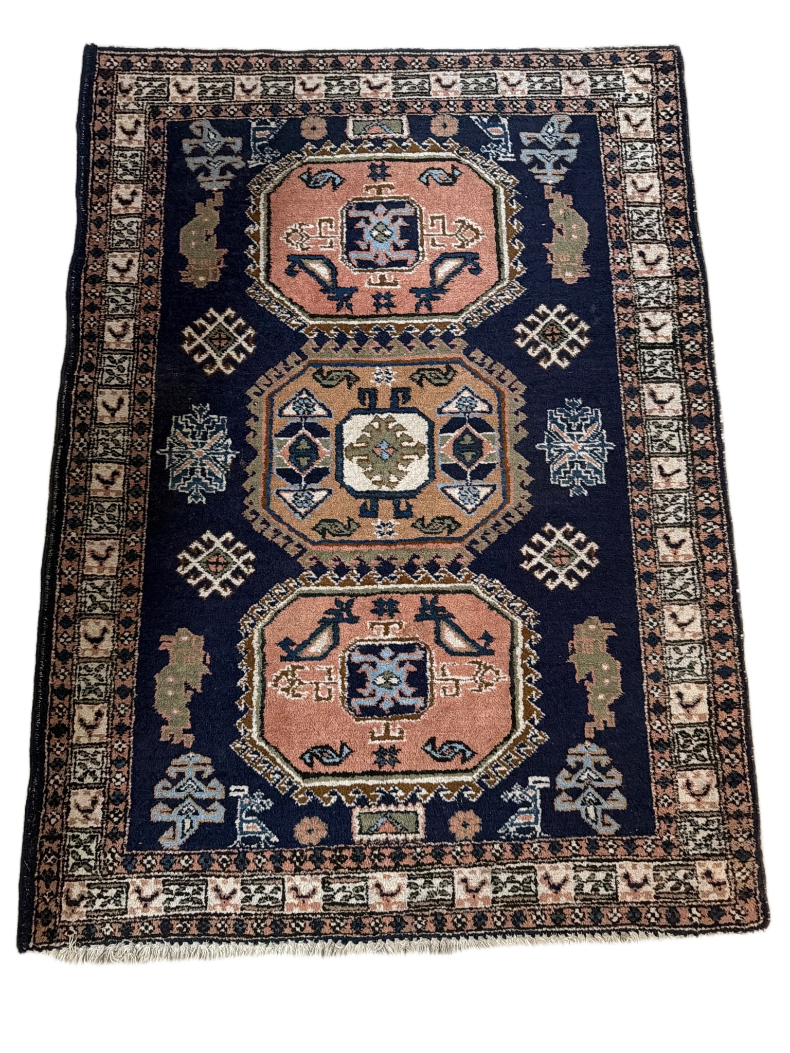 Handwoven Wool Persian Rug With Geometric Medallions, (1 of 5)