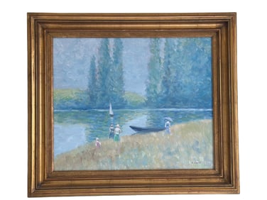 Oil on Canvas Landscape Painting Signed ‘R. Lionel’ in Gilded Wood Frame