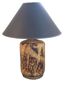 Glass Table Lamp with Tortoiseshell-Style Base and Black Shade