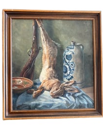 Oil Painting of Hunting Still Life by Hintze in Wooden Frame