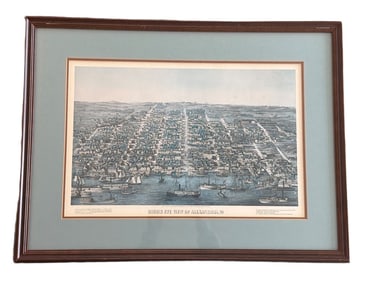 Framed Lithograph ‘Bird’s Eye View of Alexandria, VA’, 19th Century Style