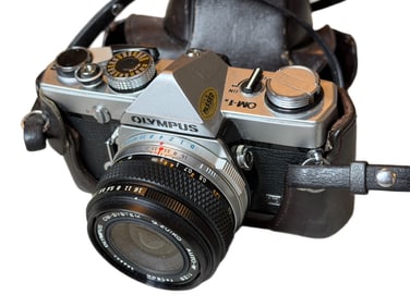 Olympus OM-1N Film Camera with Zuiko 50mm f/1.8 Lens and Leather Case