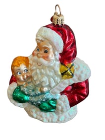 Christopher Radko Hand-Blown Glass Santa Claus Ornament with Child, Glitter Accents