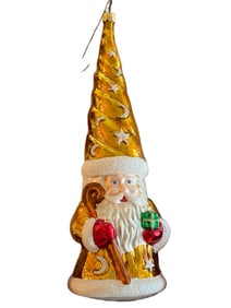 Christopher Radko Hand-Blown Glass Santa Ornament with Gold Hat and Star Motif