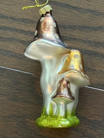Christopher Radko Blown Glass Mushroom Ornament with Glitter Accents