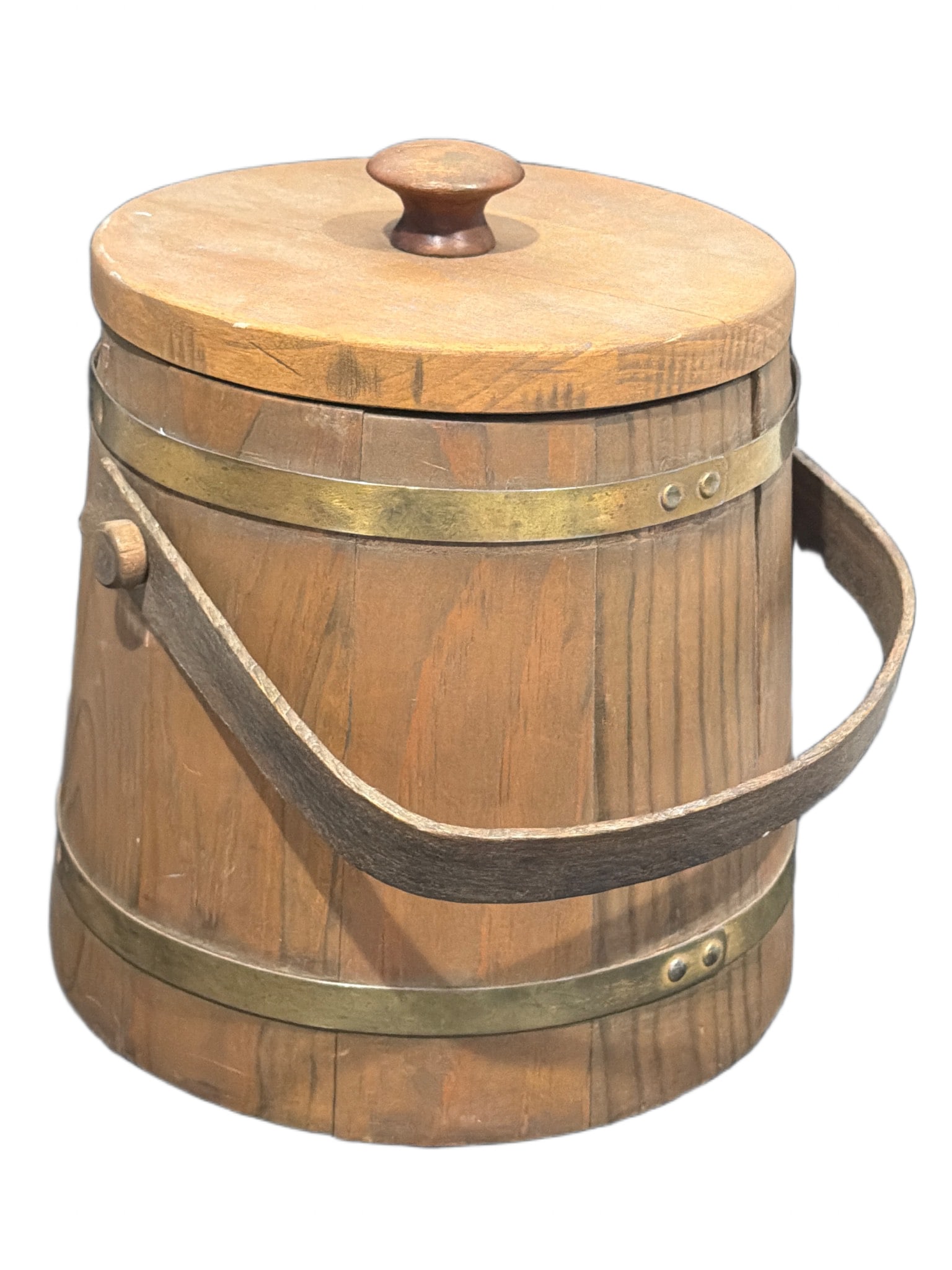 Wooden Ice Bucket with Brass Bands and Handle (1 of 3)