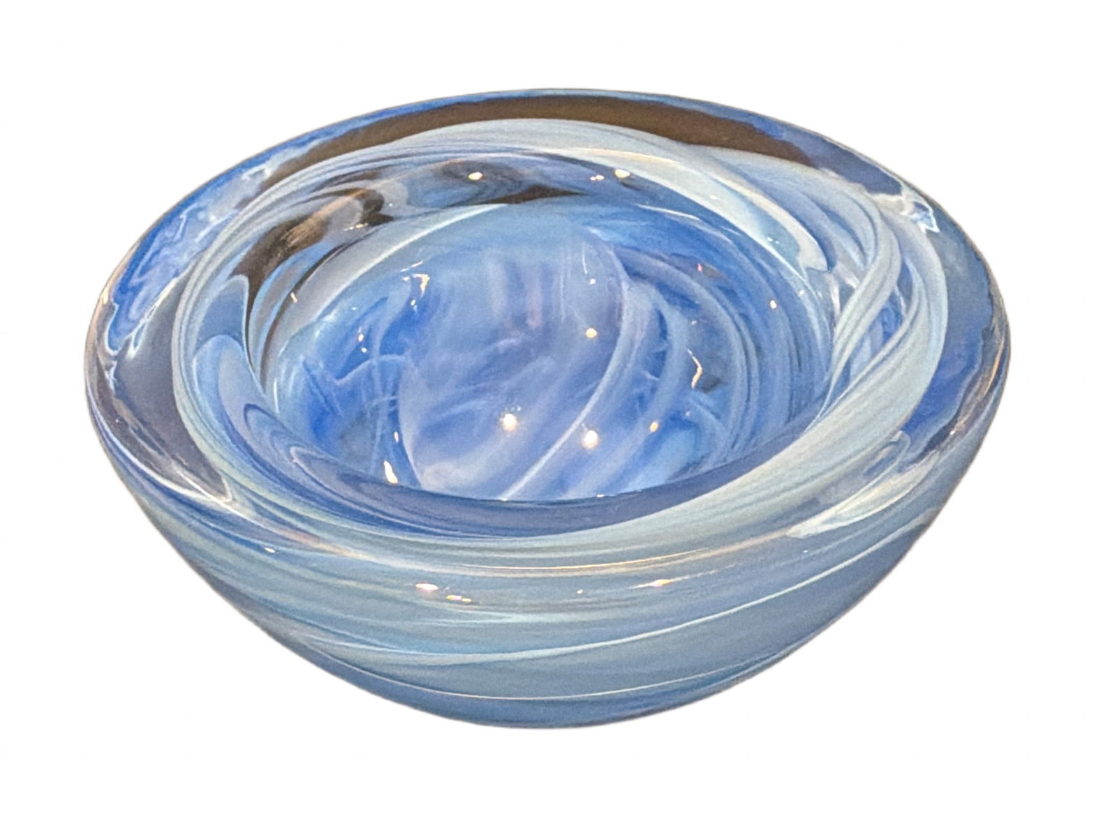 Kosta Boda Hand-Blown Blue Swirl Glass Bowl (1 of 3)
