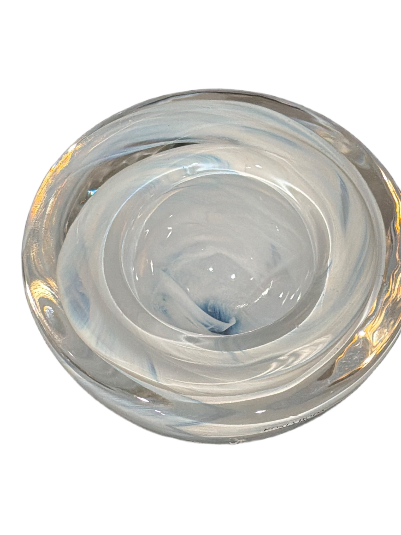 Kosta Boda Glass Bowl with Swirled White and Blue Design (1 of 4)