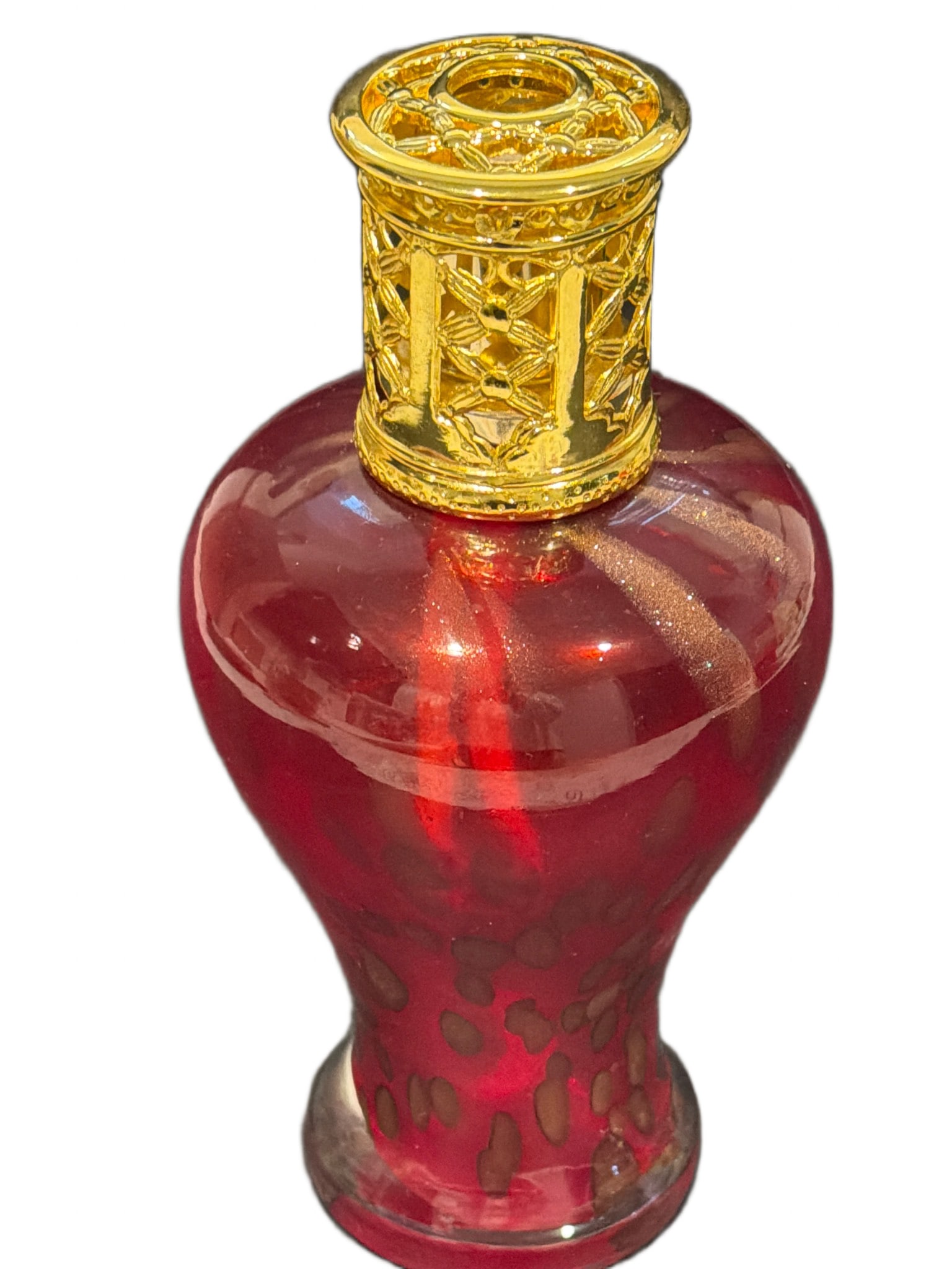 Red Glass Fragrance Lamp with Gold-Tone Lattice Cap (1 of 3)