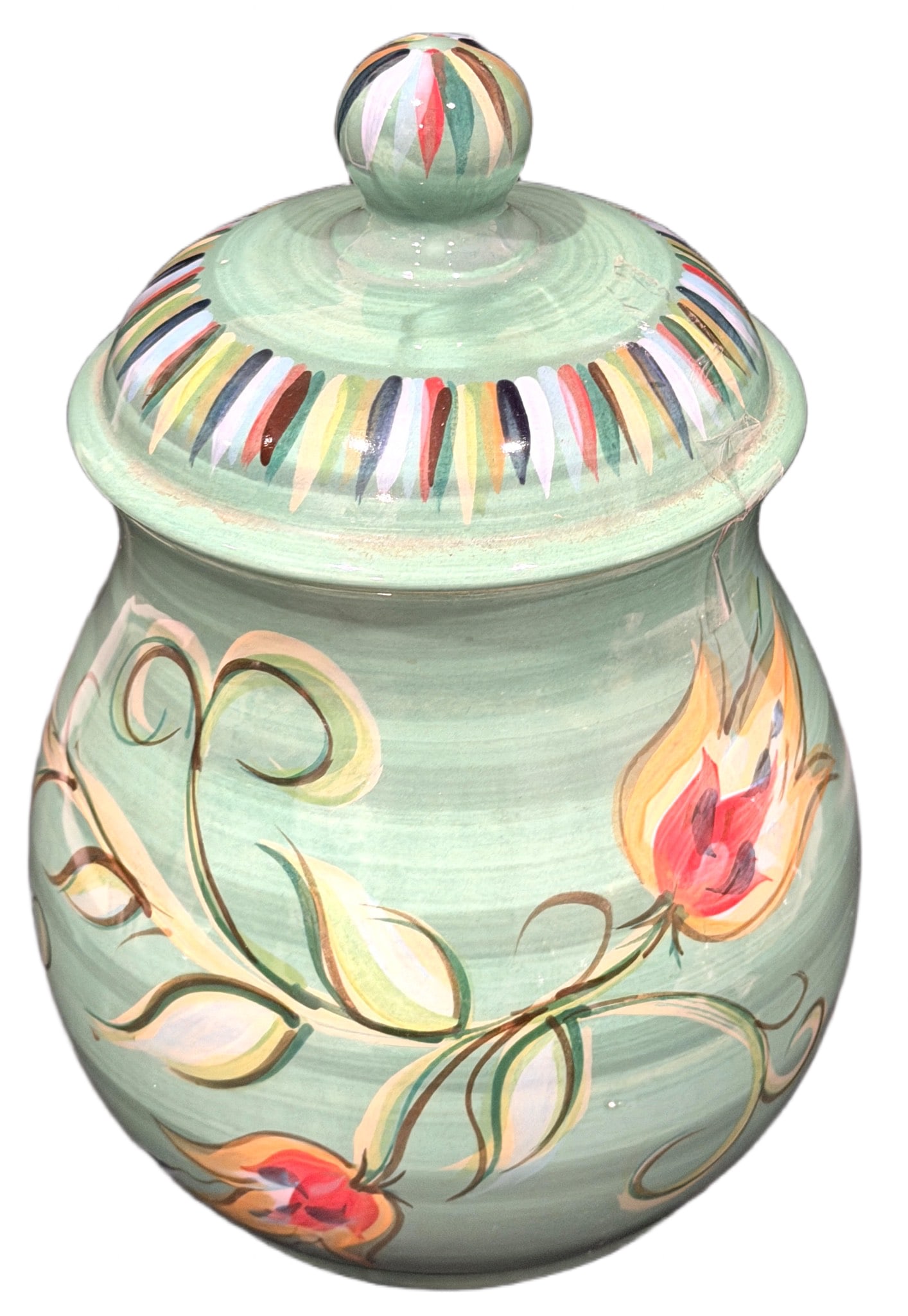 Hand-Painted Ceramic Jar With Lid Featuring Floral Motif (1 of 2)