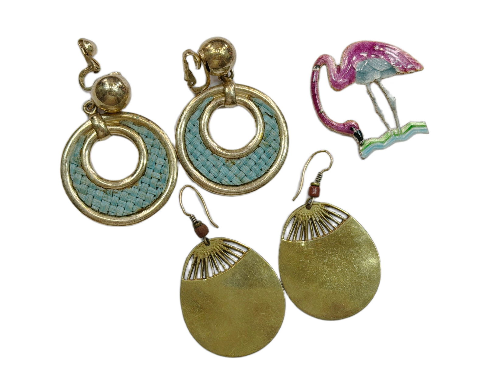 Jewelry Lot Featuring Earrings and a Flamingo Brooch (1 of 1)