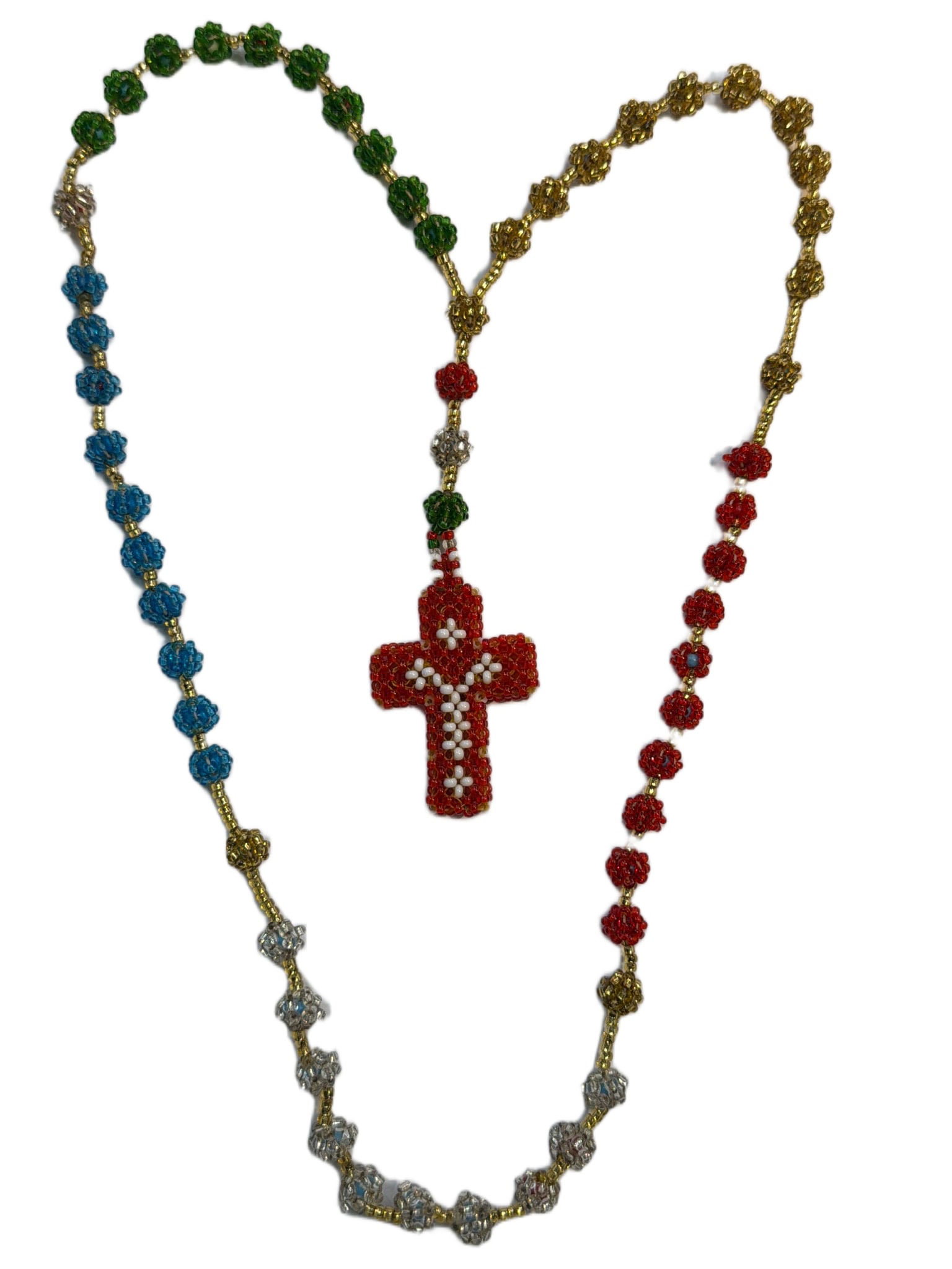 Handmade Beaded Rosary With Multi-Color Cross Pendant (1 of 2)