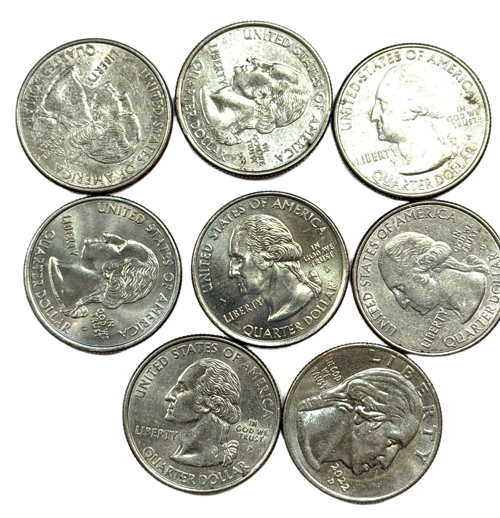 8 US State and America the Beautiful Quarters (1 of 2)