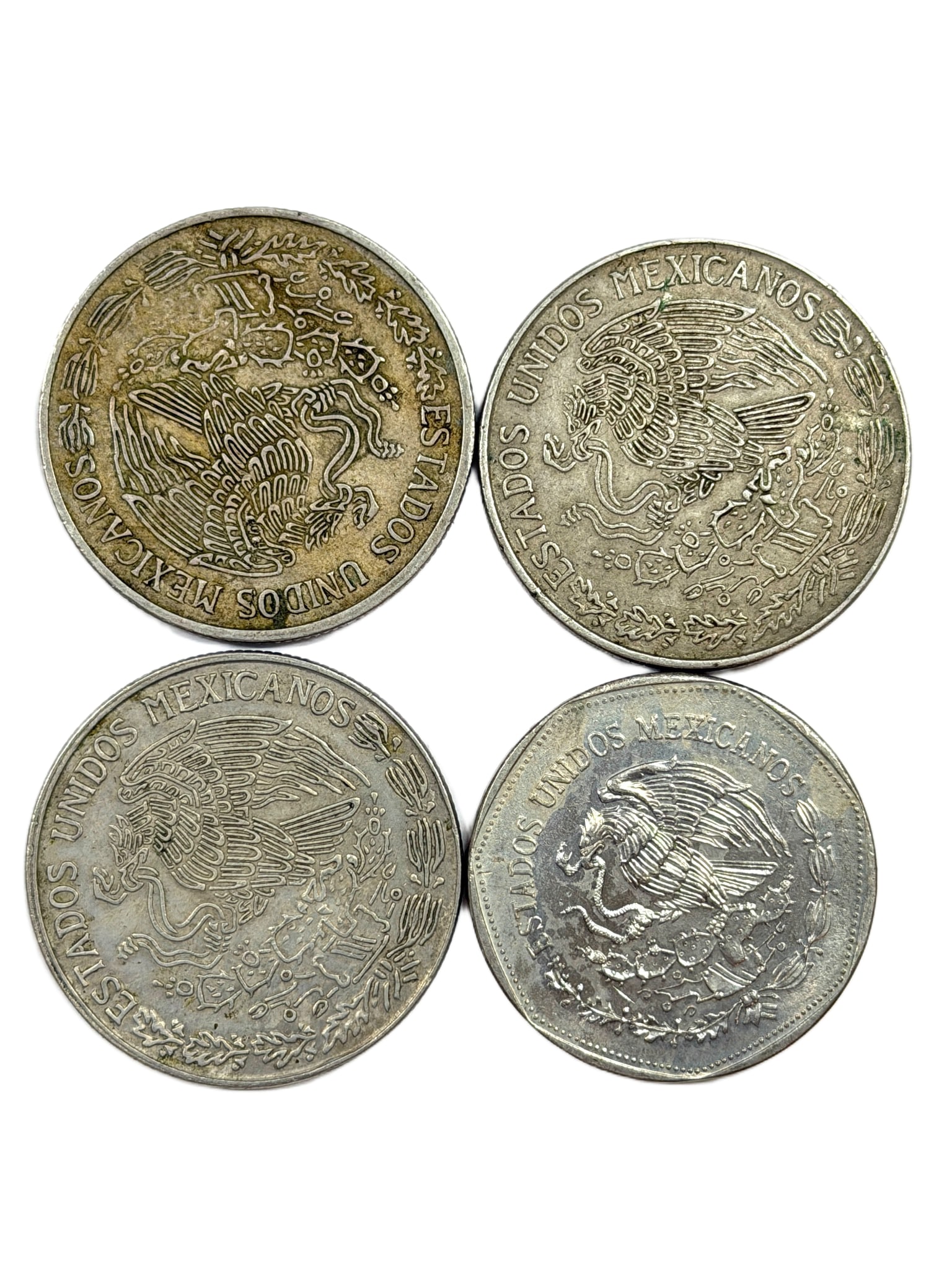 Four Mexican One Peso Coins with Various Dates (1 of 2)