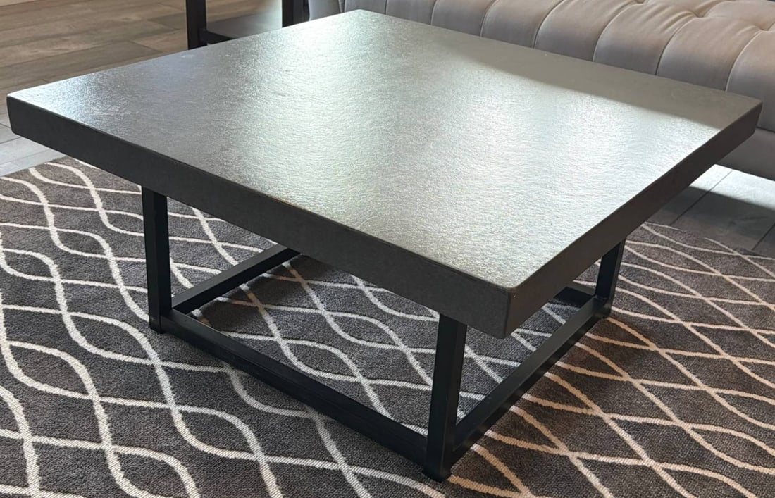Ashley Furniture Square Cocktail Table, Model T913-8, Stone-Like Top With Metal Frame (1 of 3)