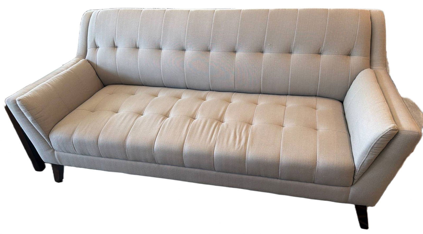 Gray Upholstered Sofa with Button Tufted Design (1 of 5)