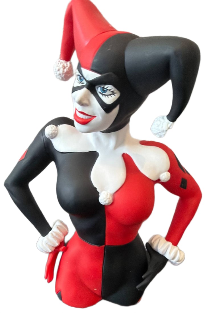 Harley Quinn Resin Bust Figurine in Red and Black Costume (1 of 2)