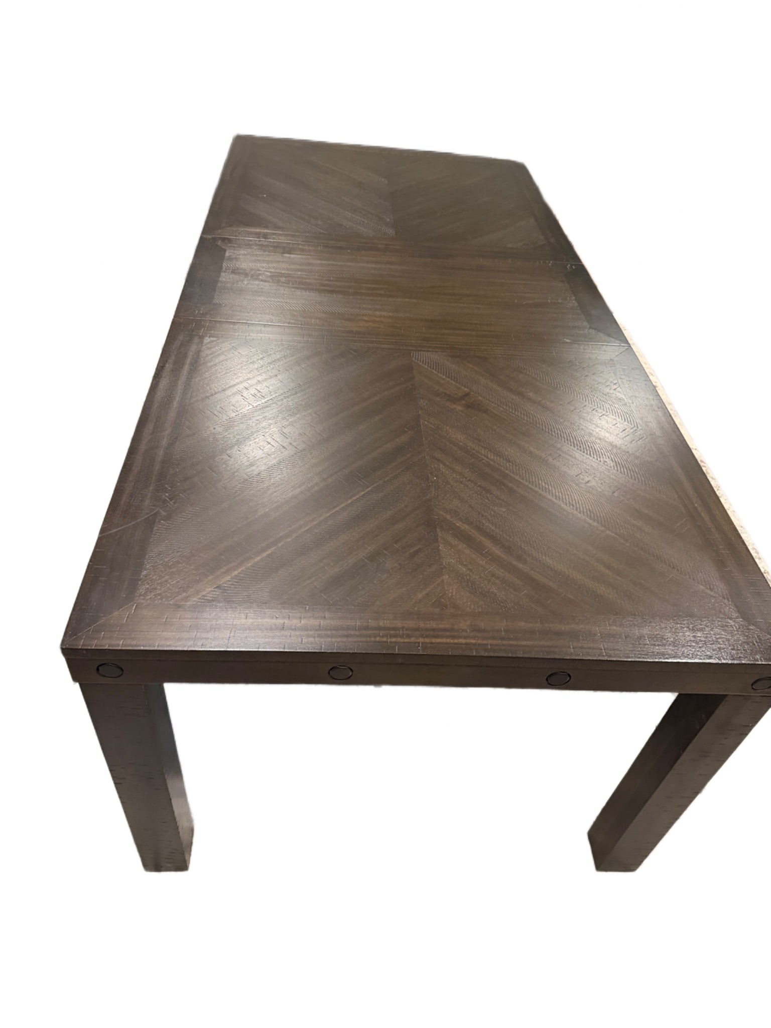 Rectangular Dark Wood Dining Table with Chevron Patterned Top - 2