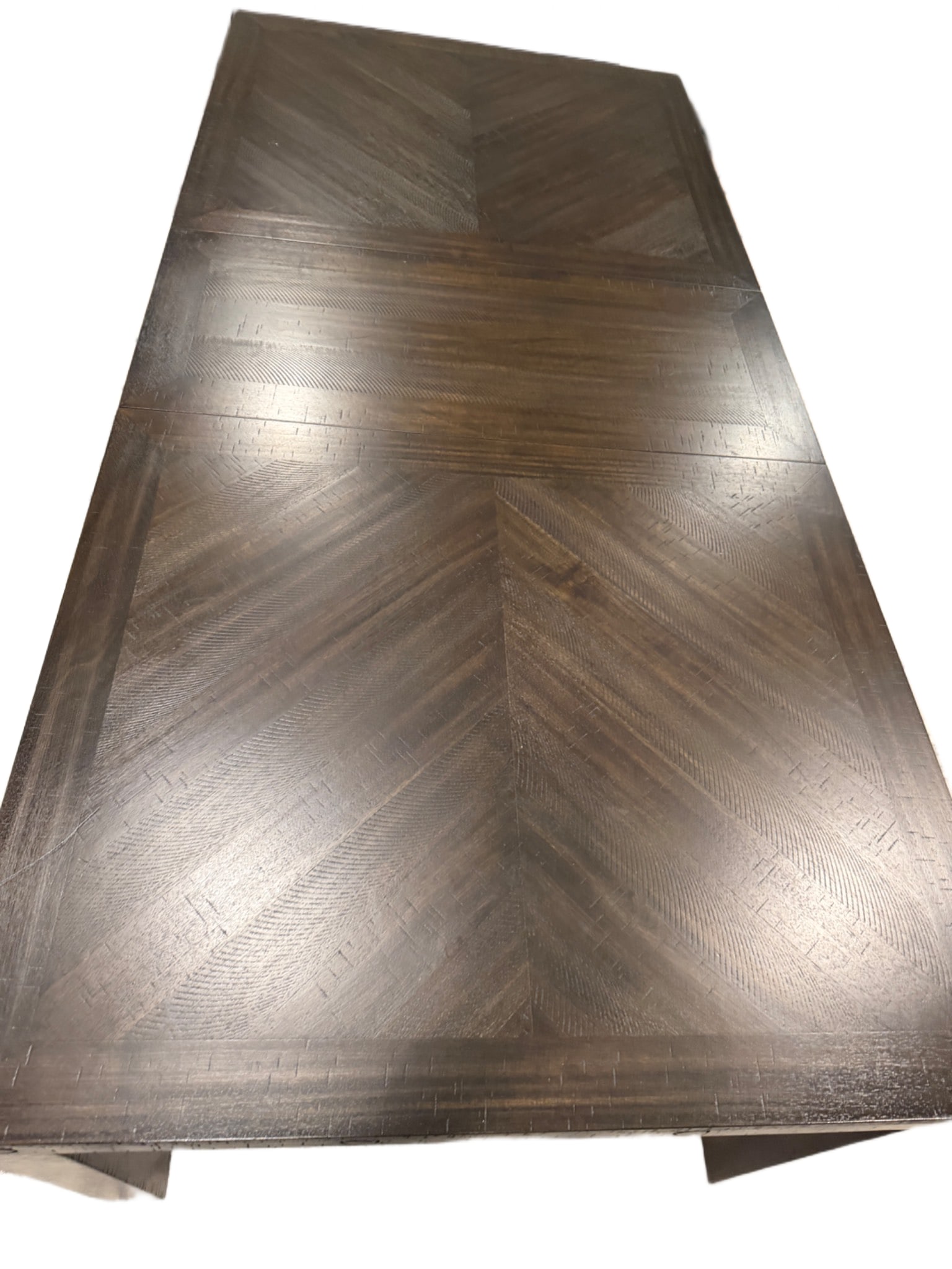 Rectangular Dark Wood Dining Table with Chevron Patterned Top - 3