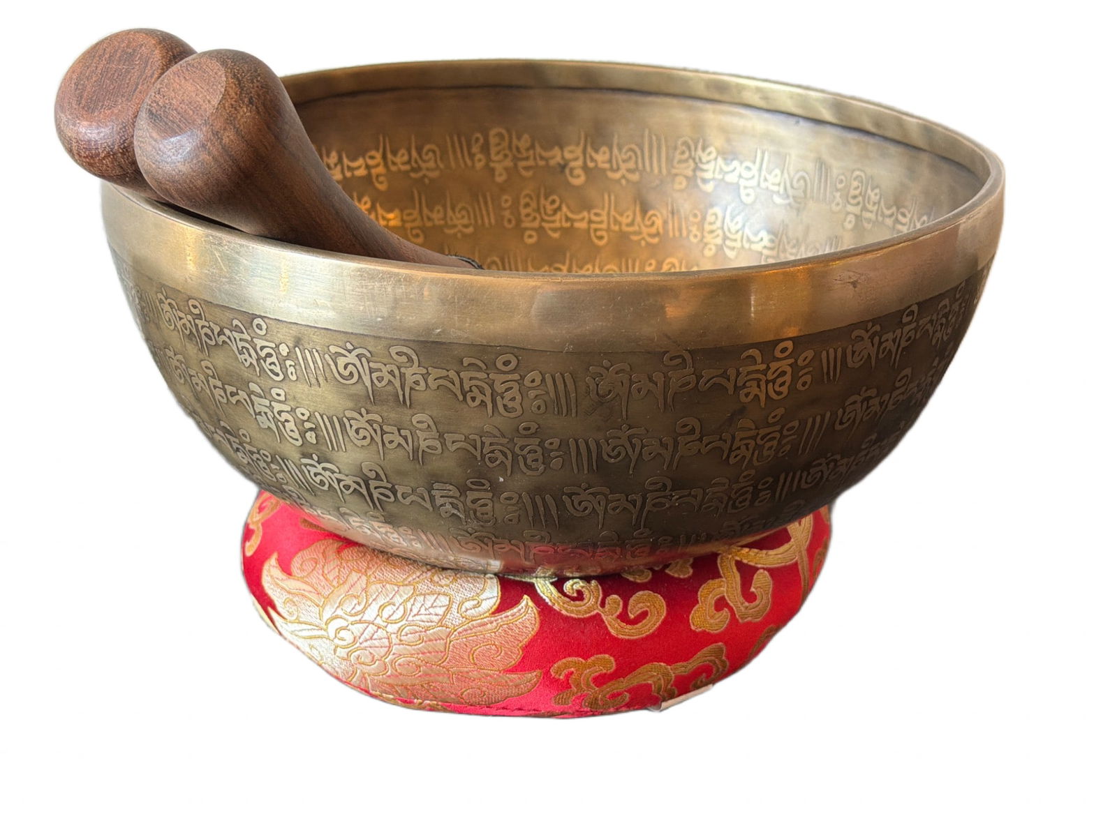 Handcrafted Brass Tibetan Singing Bowl with Script Engravings (1 of 3)