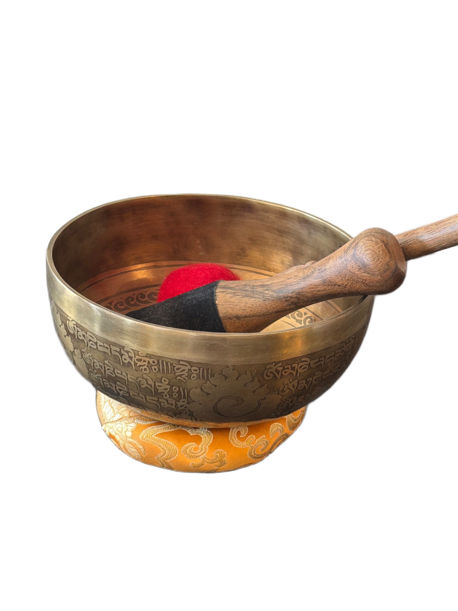 Brass Singing Bowl with Cushion and Wooden Mallet (1 of 4)