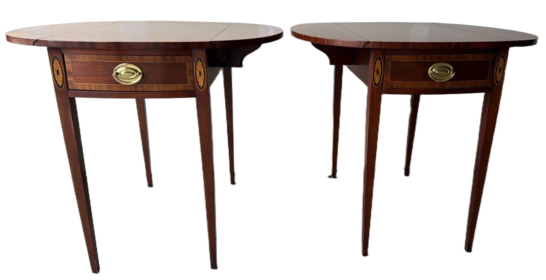 Councill Craftsmen Inlaid Mahogany Pembroke Tables with Brass Pulls (1 of 5)