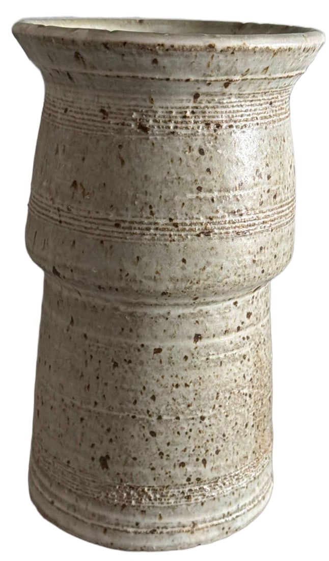 Stoneware Vase with Speckled Glaze and Incised Bands (1 of 3)