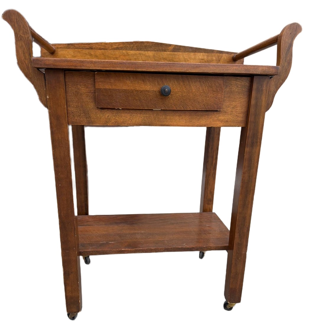 Wooden Serving Cart with Drawer and Lower Shelf (1 of 3)
