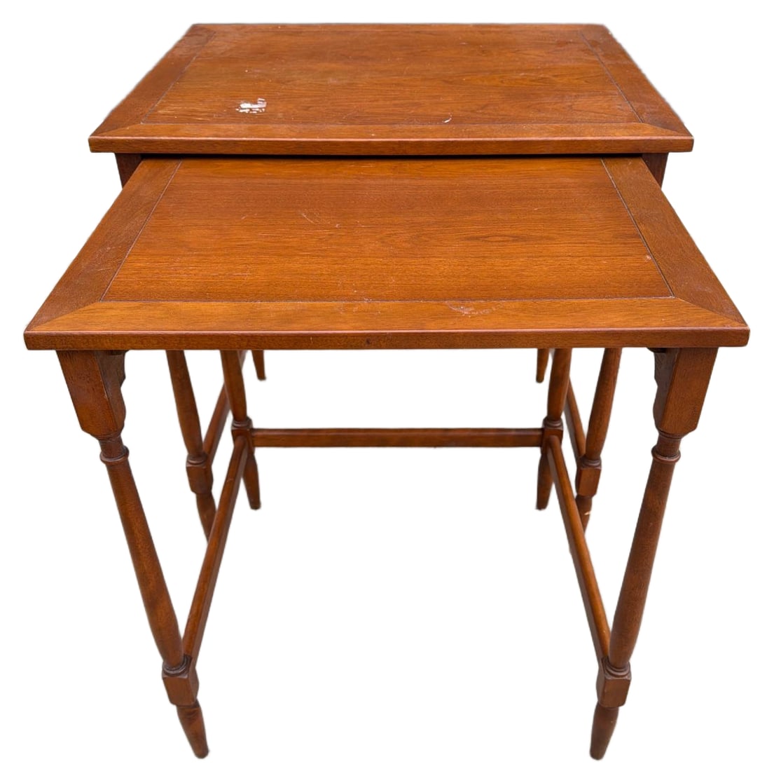 Two Wooden Stackable Nesting Tables with Turned Legs (1 of 4)