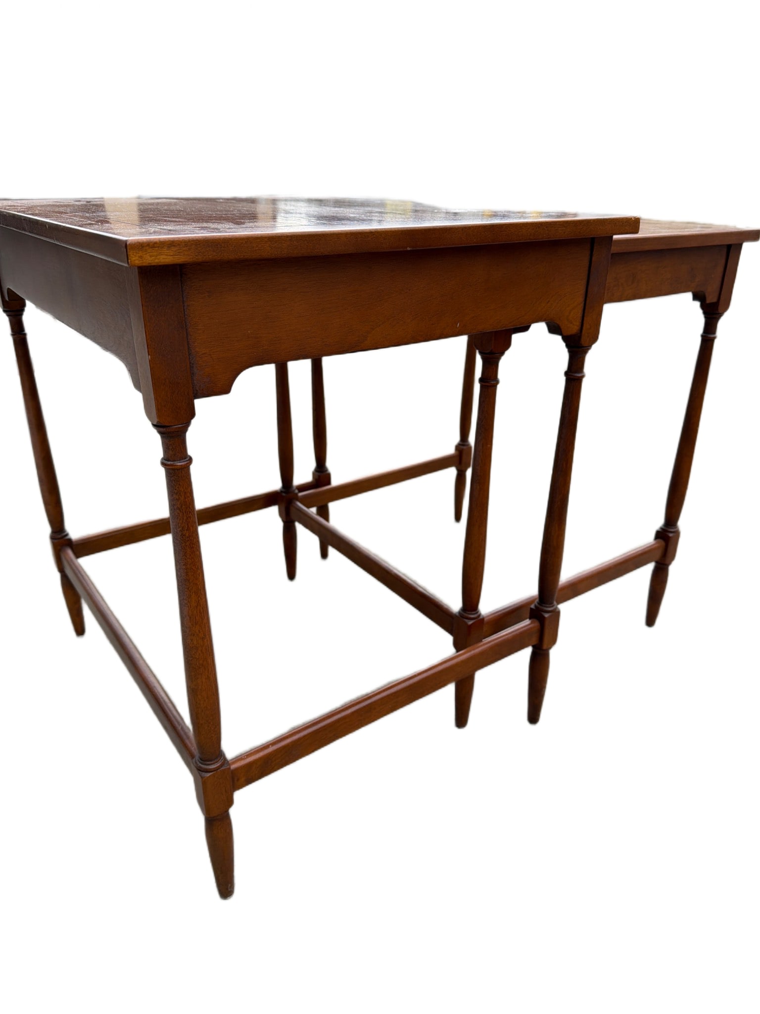 Two Wooden Stackable Nesting Tables with Turned Legs - 4