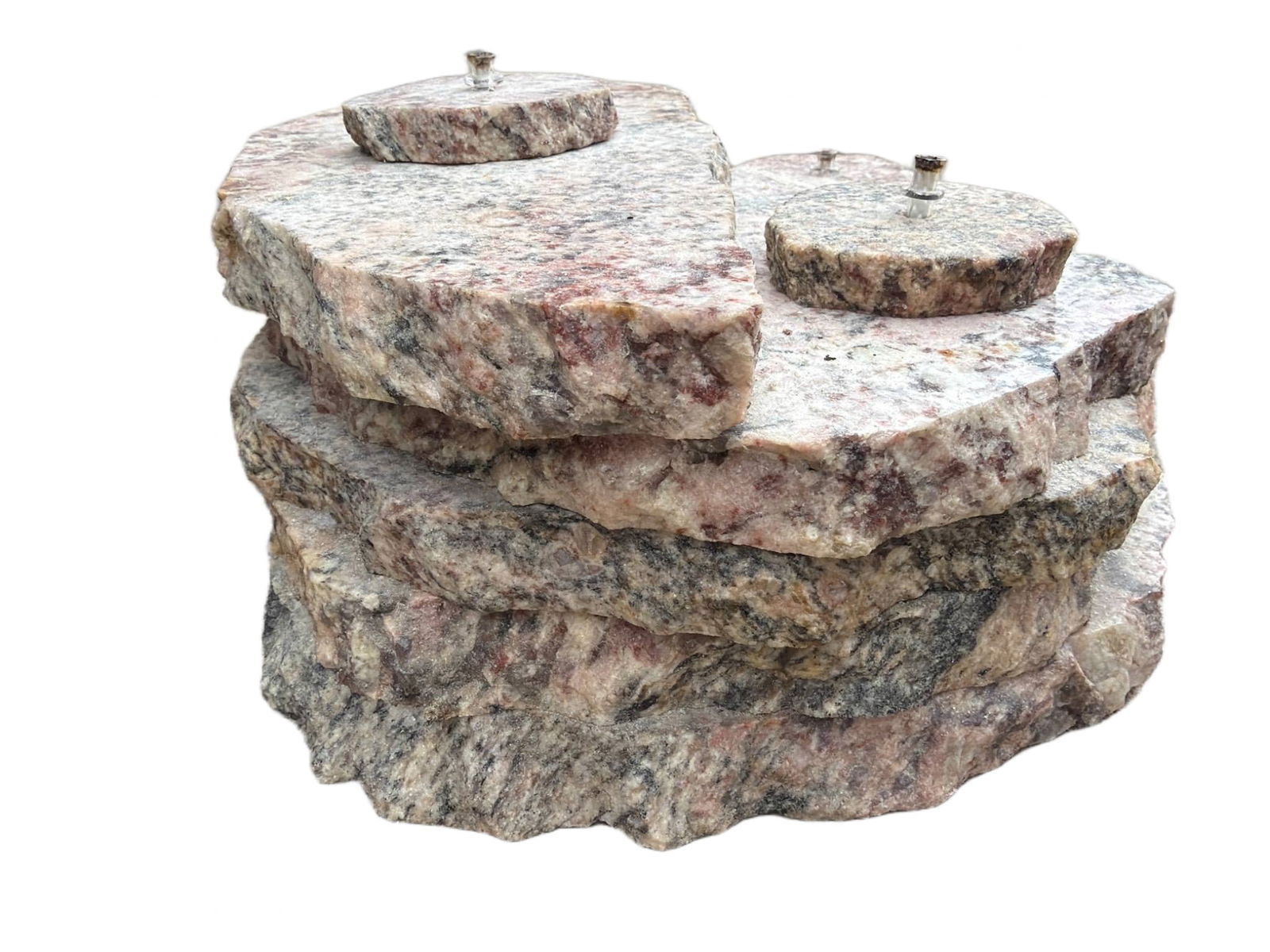 Layered Granite oil lamp Sculpture with Circular Accents (1 of 3)