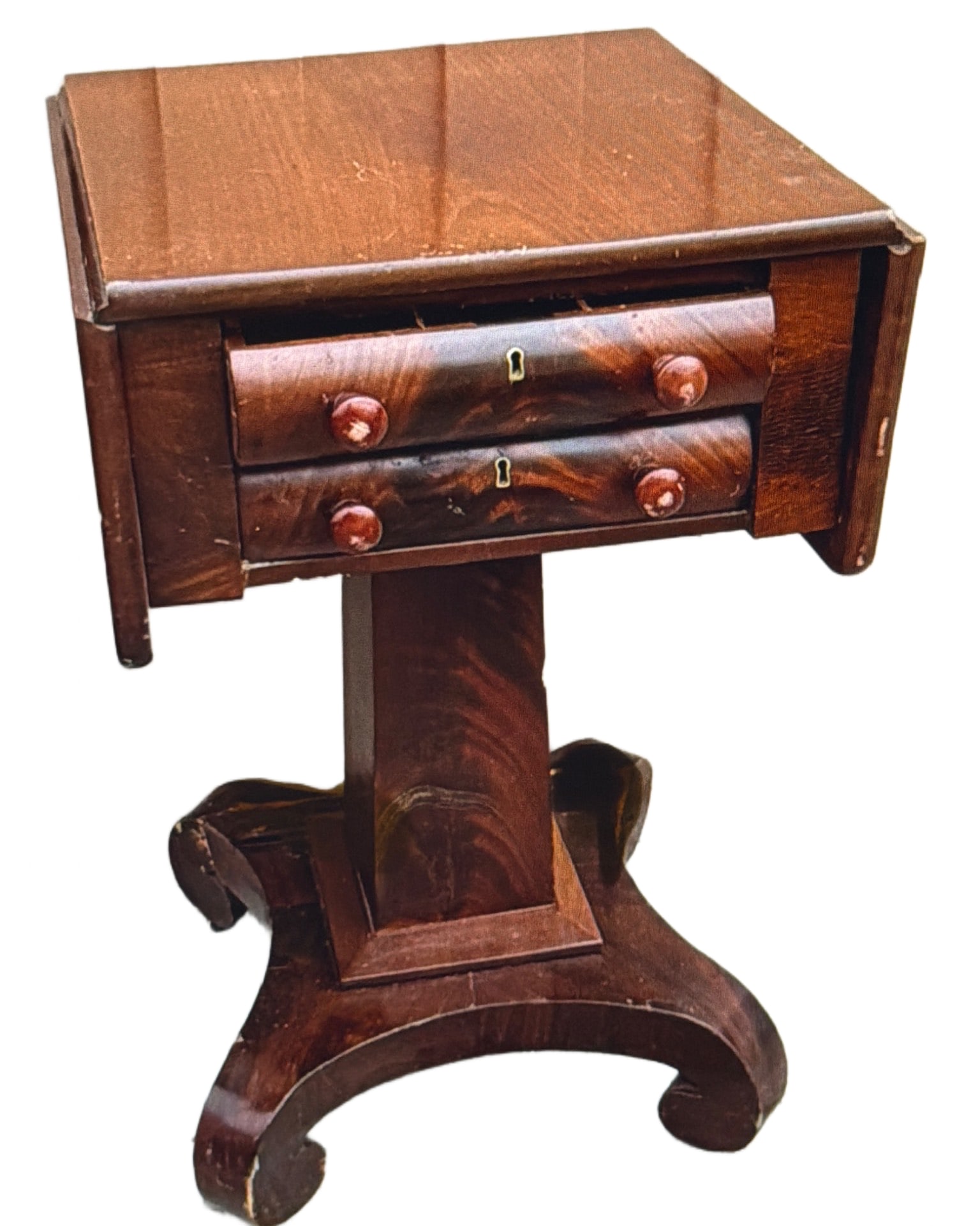 Mahogany Two-Drawer Pedestal Table with Drop Leaves (1 of 1)