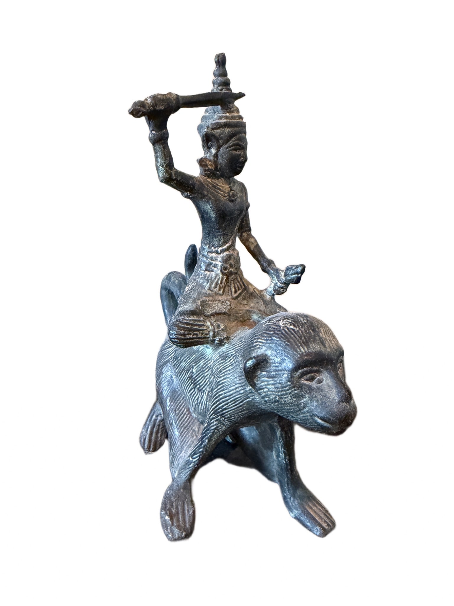 Bronze Figurine of Deity Riding a Monkey, 6 Inches Tall (1 of 5)