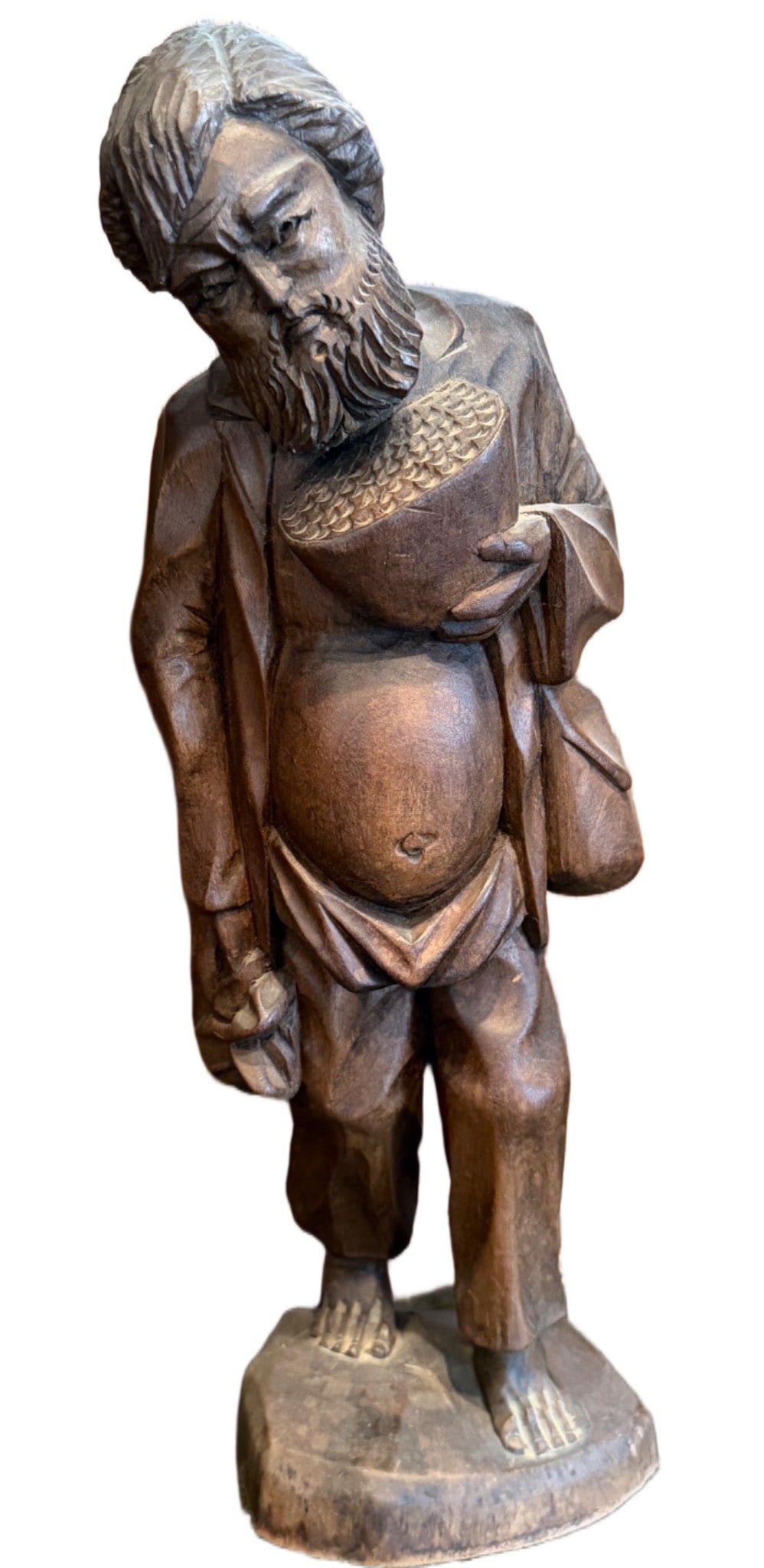 Carved Wooden Figurine of Man Holding Bowl, 16 Inches Tall (1 of 5)