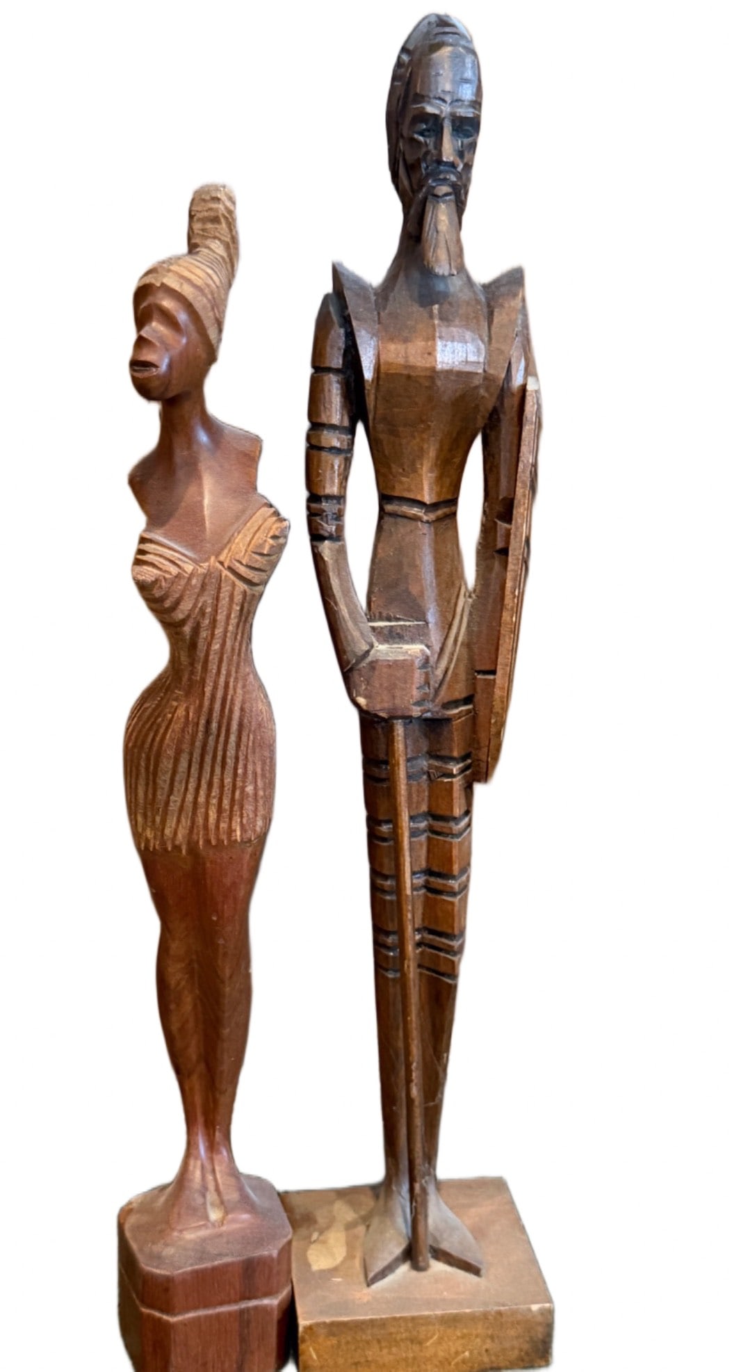 Hand-Carved Wooden Figurines, Female and Male Figures (1 of 3)