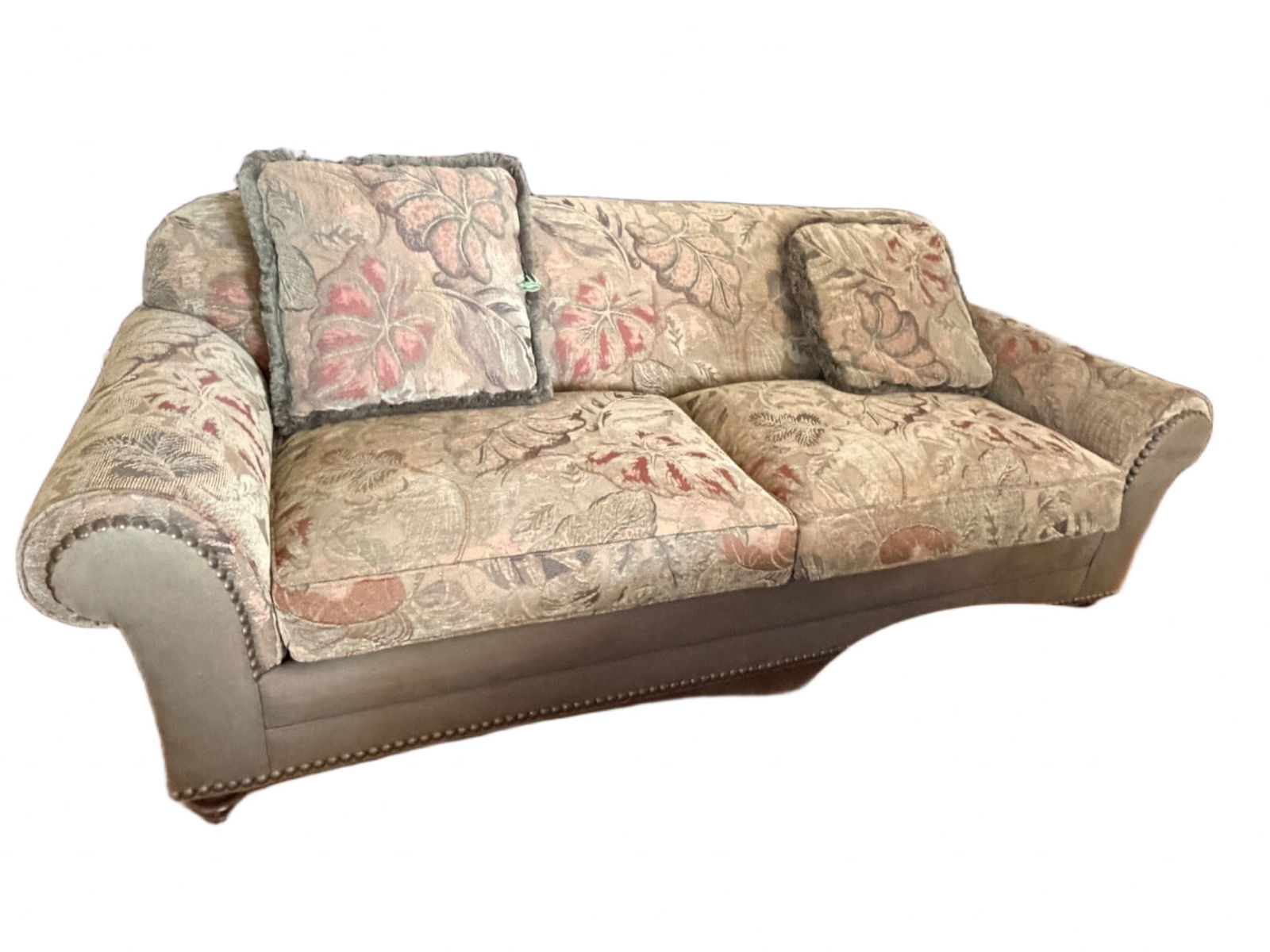 Floral Upholstered Sofa with Rolled Arms and Nailhead Trim (1 of 6)