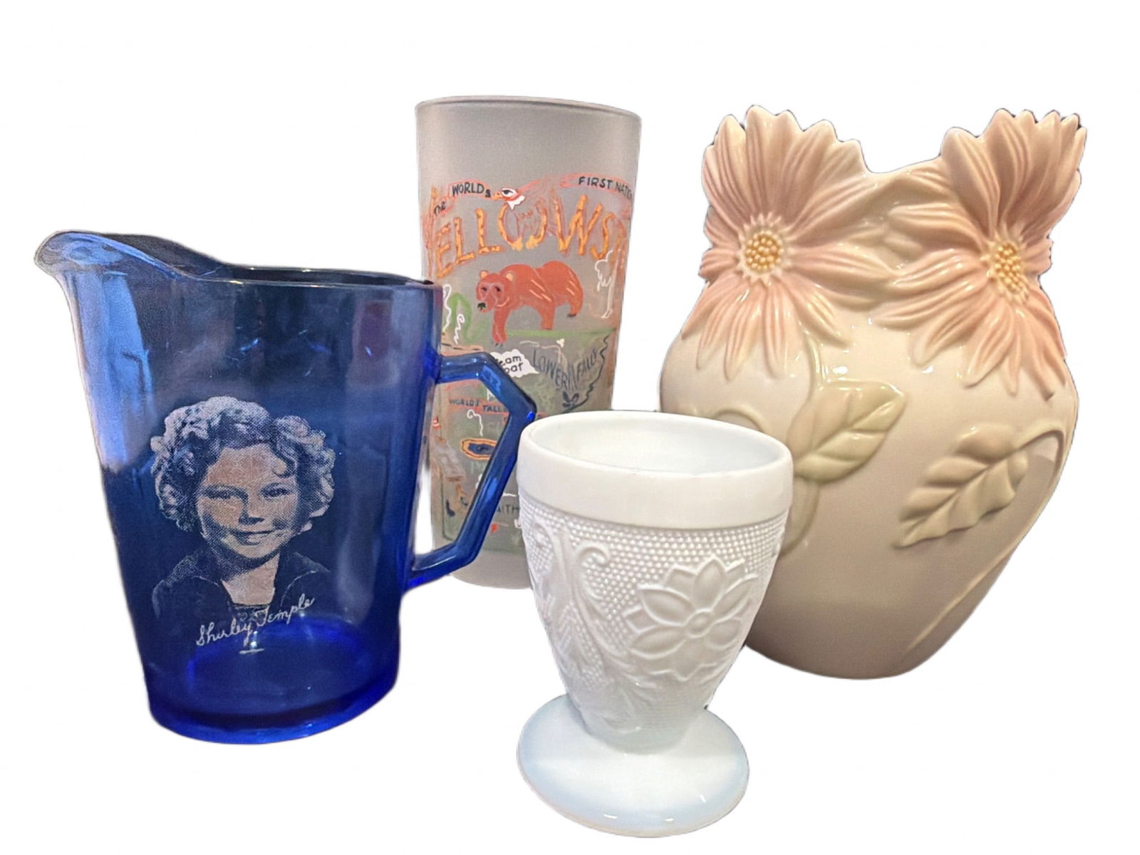 Lenox Vase, Shirley Temple Pitcher, Yellowstone Glass, and Milk Glass Goblet (1 of 5)