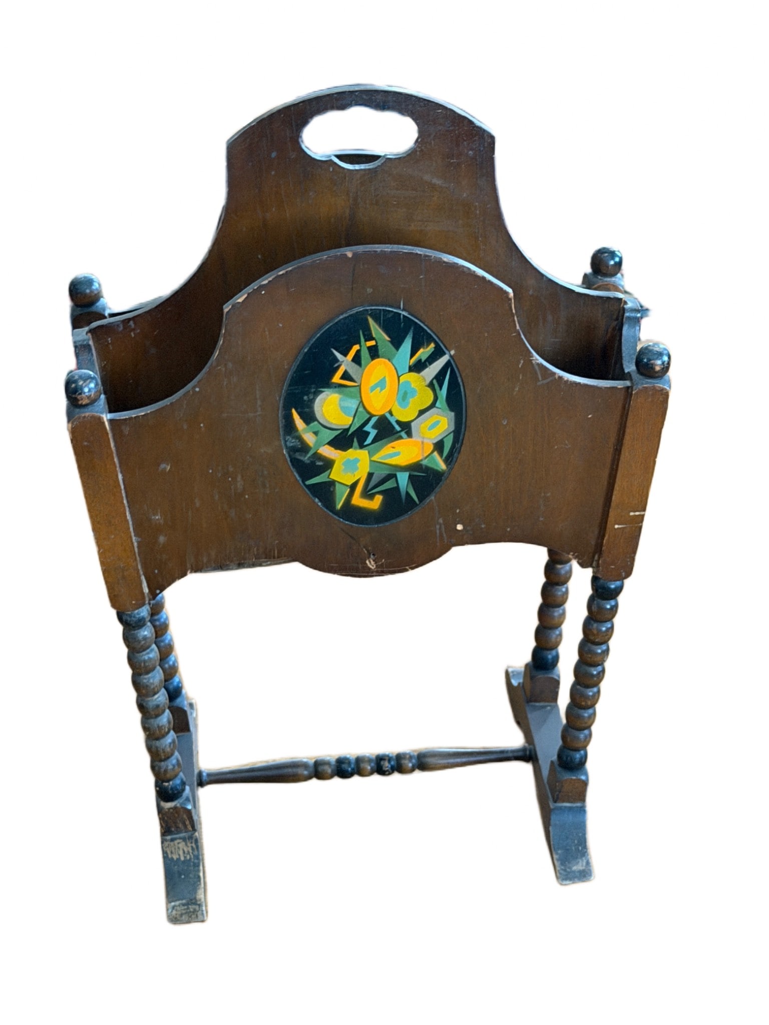 Wooden Magazine Rack with Painted Panels and Turned Posts (1 of 6)