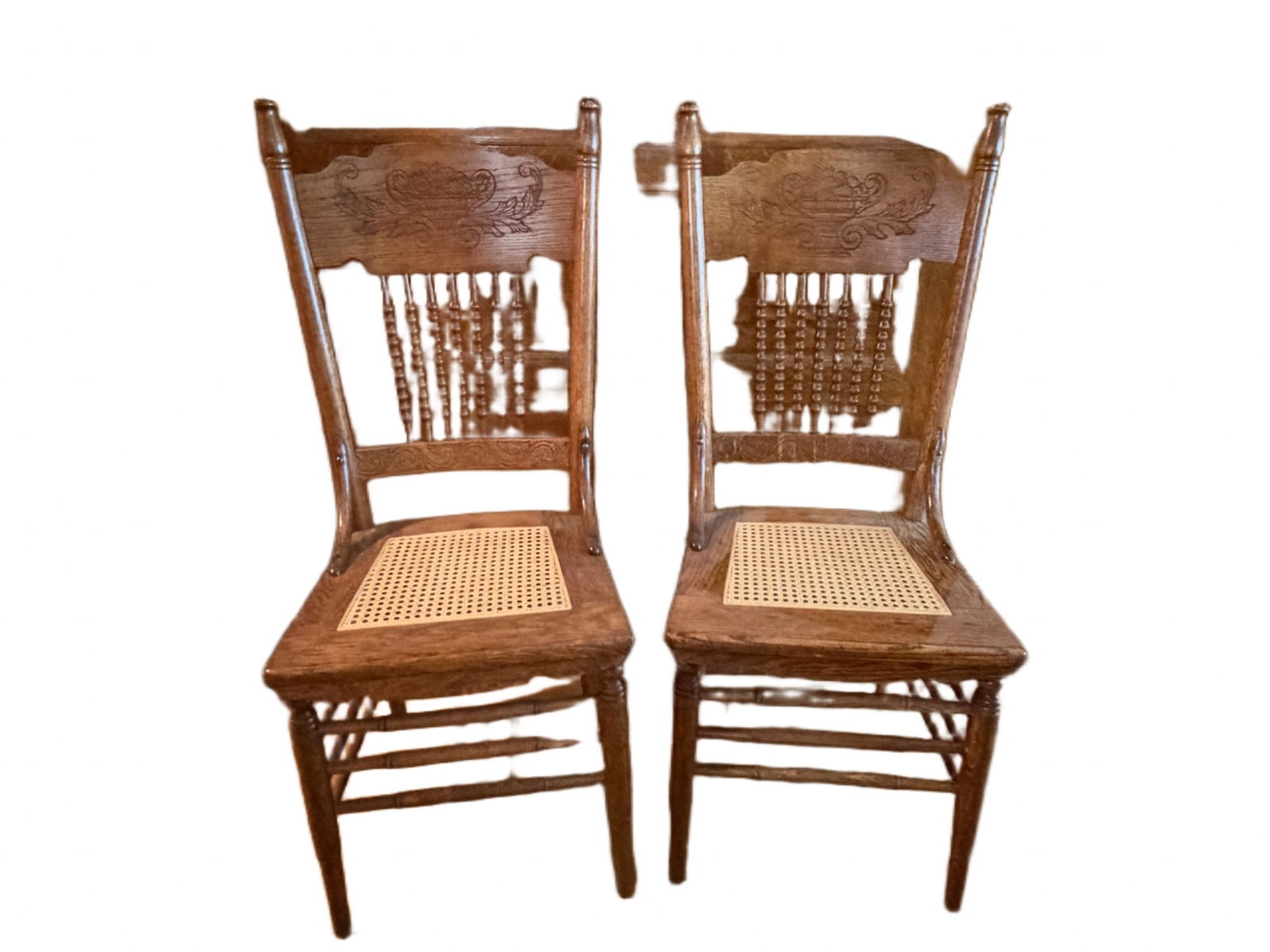 Wooden Chairs With Cane Seats and Turned Spindles (1 of 6)