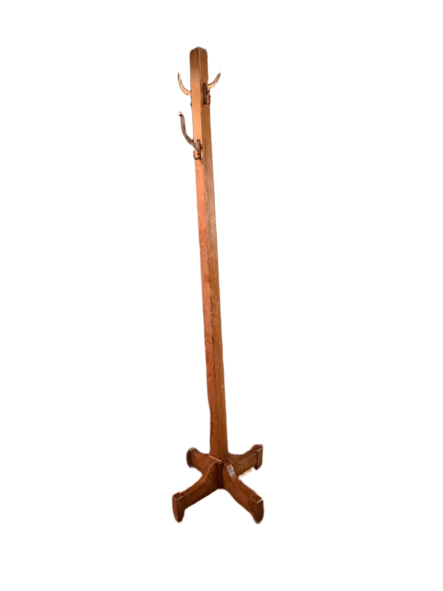 Solid Wood Standing Coat Rack with Four Brass Hooks (1 of 5)