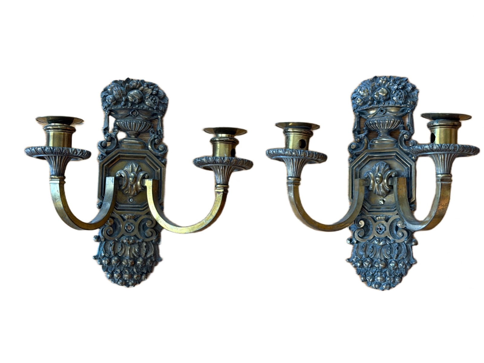Early 20th Century Brass Wall Sconces with Floral Detailing (1 of 8)