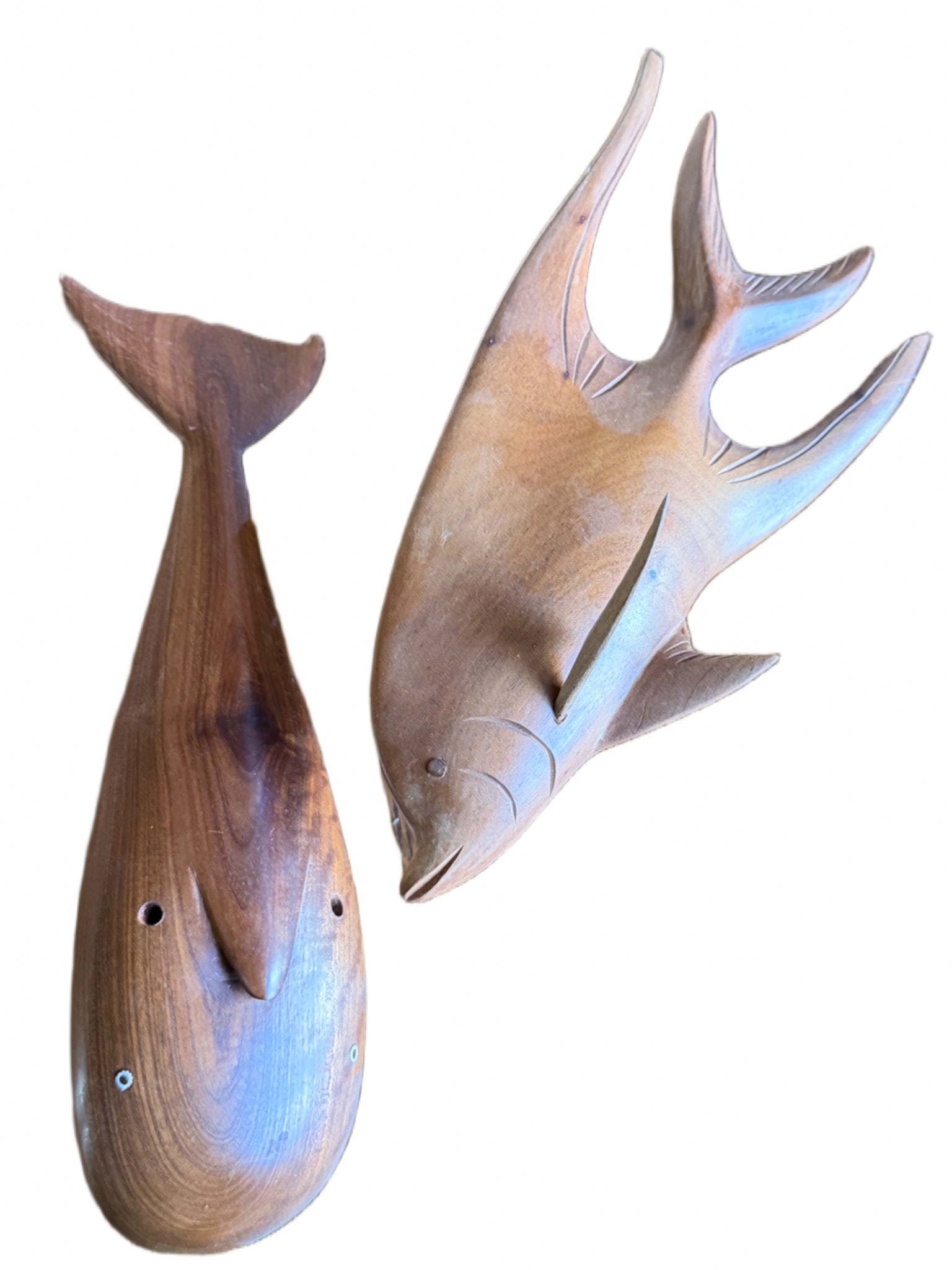 Wooden Carvings of Whale and Angel Fish, 9 Inches (1 of 6)