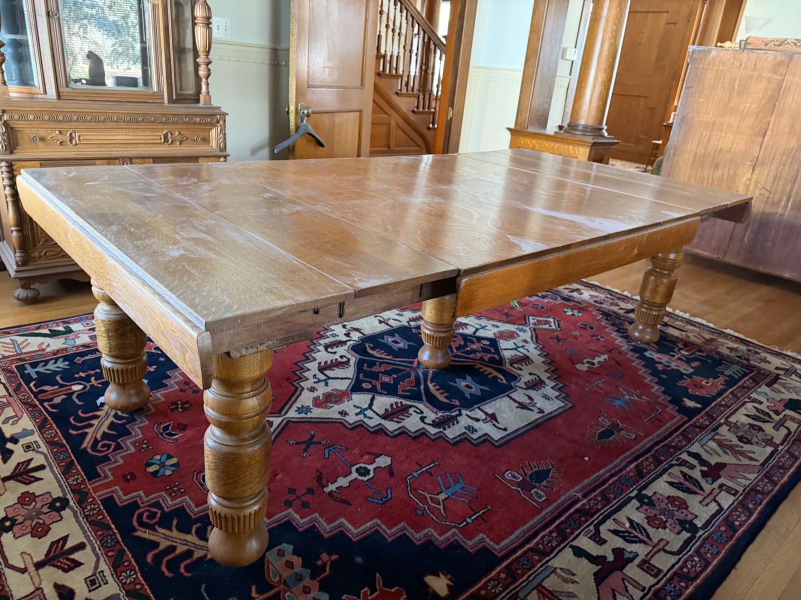 Large Rectangular Wooden Dining Table with Turned Legs (1 of 6)